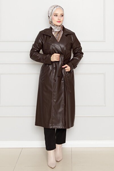 Sevitli Καμπαρντίνα Δερμάτινη Ζώνη - Καφέ