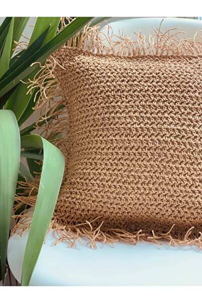 Miss California Rafya Örgü Bohem Keten Kırlent Kılıfı