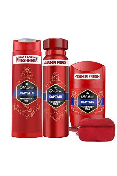 Old Spice Captain Stick Deodorant 50 ml + Sprey Deo. 150 ml + Duş Jeli ve Şampuan 400 ml + Çanta