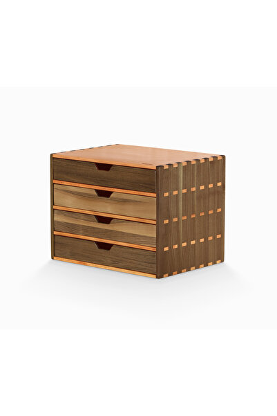 Woodsaka Desna A4 Boyutunda Dört Katlı Çekmeceli Dolap&Çok Amaçlı Düzenleyici-Ceviz&Gürgen Ağacından