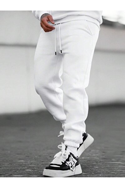 ORLONTEX Pantaloni de sport supradimensionați cu picior elastic alb pentru bă...