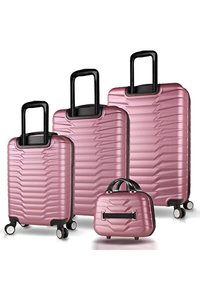 My Valice Croc Abs Kabin Orta Büyük ve Makyaj Boy Rose Gold 4'lü Travel Valiz Seti