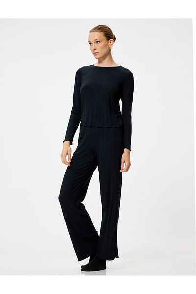 Koton Pantaloni de pijama modal texturați - picior plat și talie standard elastică