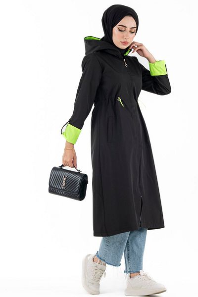 Sevitli Neon Trench Coat-black