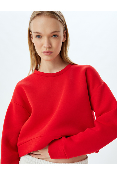 Koton Basic Crew Neck Crop sport pulóver - raszteres oversize