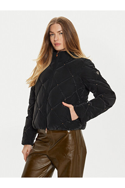 EA7 Kadın Taş Detaylı Dik Yaka Yalıtımlı Yüzeyli Siyah Ceket 6DTB14 TNDMZ-1200