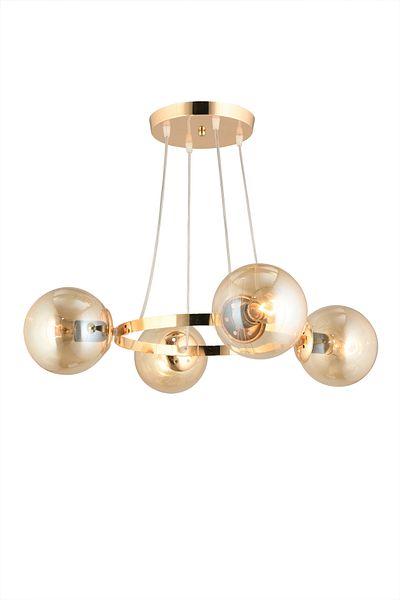 SONSUZ AYDINLATMA&AVİZE Endless Gold 4-Piece Ring Honey Globe Glass Modern Chandelier