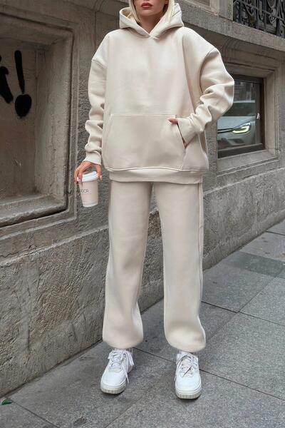 Swist Μπεζ Felpa Hooded Φούτερ-Φούτερ με Σετ Γυναικεία Φούτερ Raster