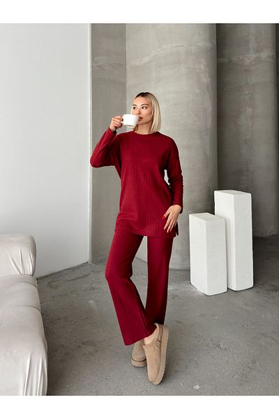 AFROGİYİM Women's Open Collar Ribbed Comfortable Cut Suit