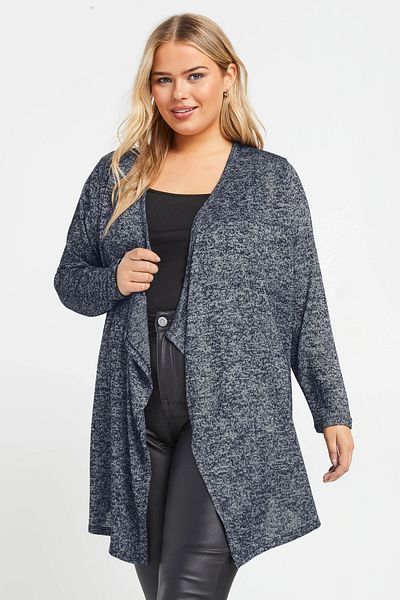 Stil Diva Plus Size Non-Closing Front Long Sleeve Thin Seasonal Cardigan 303643