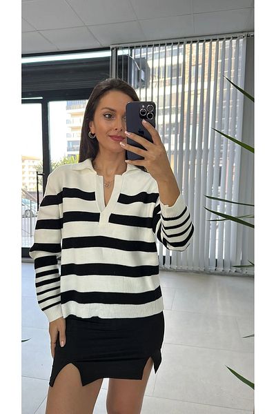 caddstore Pulover cu dungi albe negre