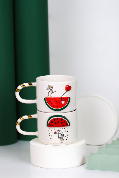 SİNEM YAMAN HOME طقم كوب للفتيات على شكل قلب ومظلة مكون من قطعتين / طقم كوب س...