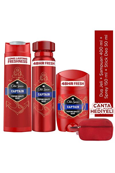 Old Spice Captain Stick Deodorant 50 ml + Sprey Deo. 150 ml + Duş Jeli ve Şampuan 400 ml + Çanta