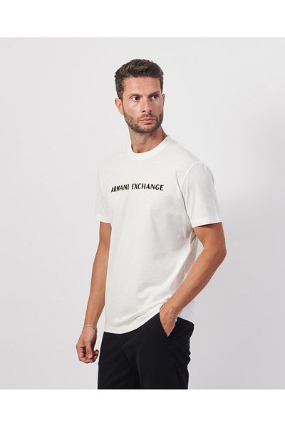 Armani Exchange Tricou Ecru pentru bărbați - Regular Fit, mânecă scurtă XM 000127   AF10356-U0009