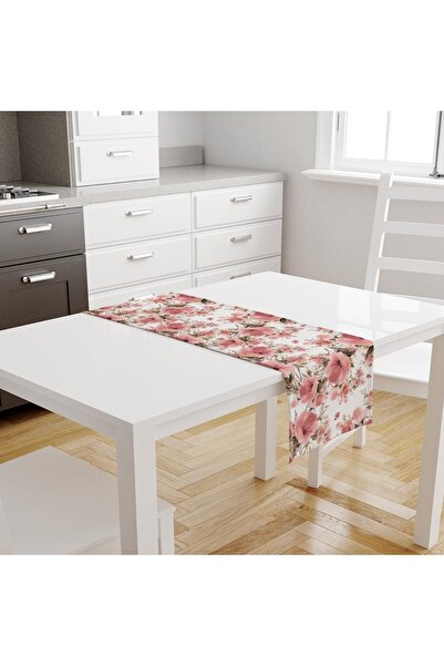Else Dekor Ροζ λουλούδια με μοτίβο ψηφιακής εκτύπωσης, ανθεκτικό στους λεκέδες, διακοσμητικό κάλυμμα δρομέα 40x140cm