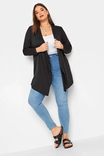 Stil Diva Large Size Seasonal Thin Cardigan with Asymmetric Cut - Front Closure Detail 134145