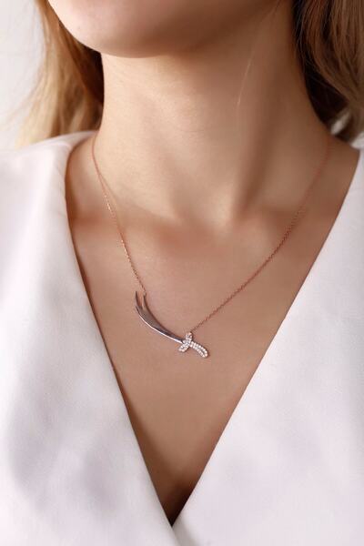 SARIASLAN Zülfikar Hz Ali Kılıcı 925 Ayar Gümüş Kolye Kırmızı Altın Rengi