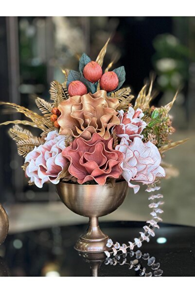 TASARIMHMODA Yapay Çiçekli Antik Yuvarlak Vazo No:6