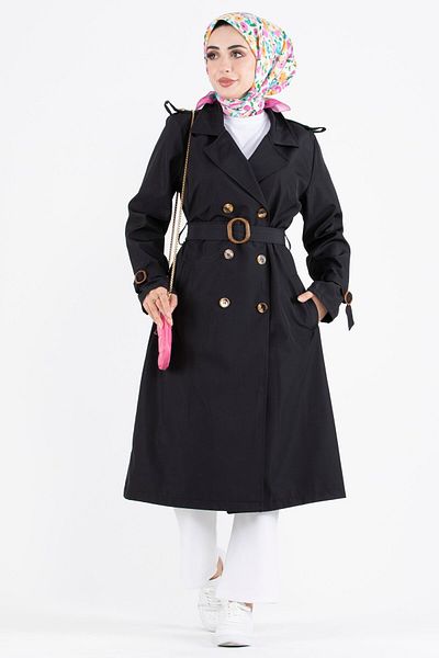 Sevitli Trench cu epoleți pe umeri-negru