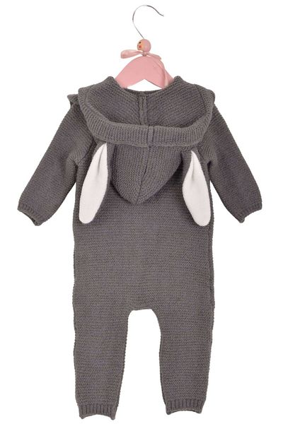 Minora Knitwear Baby Girl Hooded Floral Embroidery Jumpsuit Anthracite