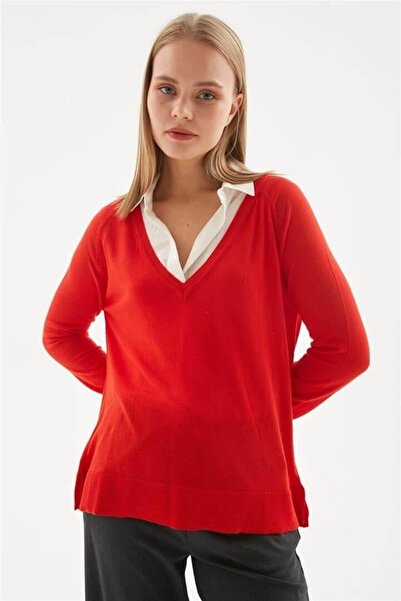 Fashion Friends Pulover Coral cu decolteu în V