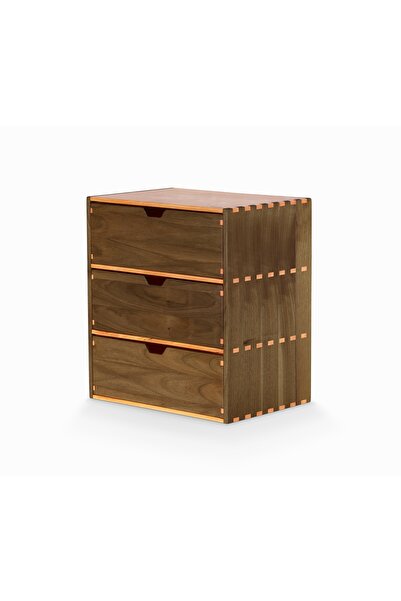 Woodsaka Desna Üç Katlı Çekmeceli Saklama Kutusu -  A4 Dosya Dolabı - Ceviz v...