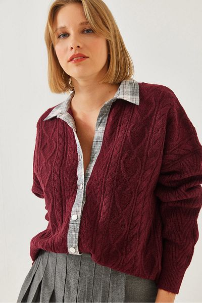 Bianco Lucci Women's Shirted Placket Knitwear Cardigan 241062 60251961