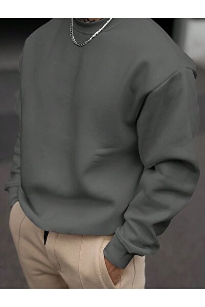 ORLONTEX Men's Smoke Gray Oversize Crew Neck Sweatshirt