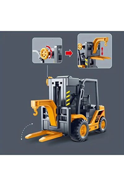 Brother Toys Yukarı Aşağı Kaldıraçlı Kancalı Ve Makaralı Sürtmeli Iş Makinesi Oyuncak Forklift 17 Cm