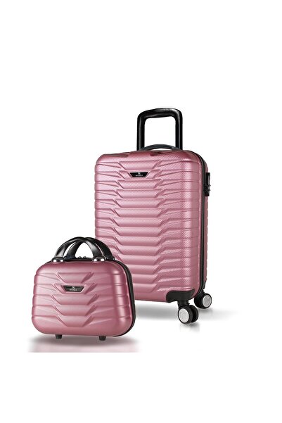 My Valice Croc Abs Makyaj ve Kabin Boy Rose Gold  2'li Valiz Seti