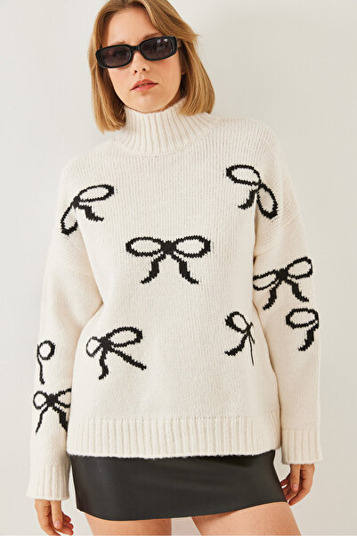 Bianco Lucci Γυναικείο πλεκτό πουλόβερ με φιόγκο με ζιβάγκο 241164 60251959