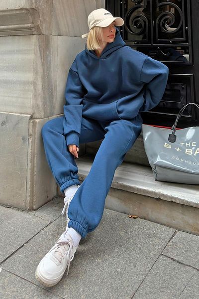 Swist Indigo Felpa Kapuzen-Sweatshirt-Trainingsanzug Damen-Trainingsanzug-Set