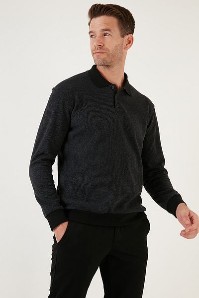Buratti Cotton Regular Fit Buttoned Polo Collar Sweater Men's Sweater456211