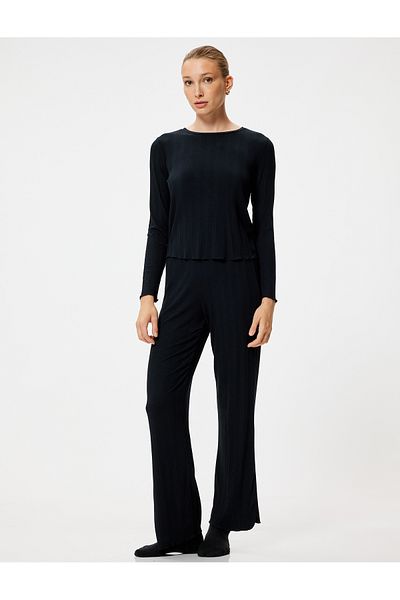 Koton Pantaloni de pijama modal texturați - picior plat și talie standard elastică
