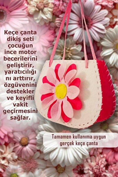 Kabajur Keçe dikiş seti , Çiçekli keçe çanta, kendin yap çocuk çantası