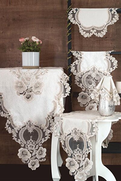 bursa çeyiz Daisy Lovel Kadife Salon Takımı 5 Parça - Cappucino