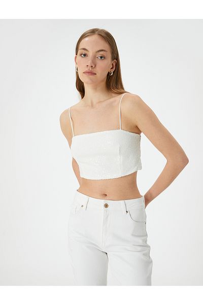 Koton Kurzes Abendkleid-Oberteil mit Riemchendesign und schmaler Passform - Pailletten