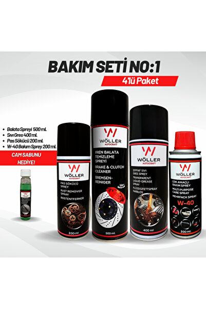 wöller Bakım Seti No1 Fren Balata Spreyi Sıvı Gres Pas Sökücü W40 Koruyucu Yağlayıcı Sprey Set