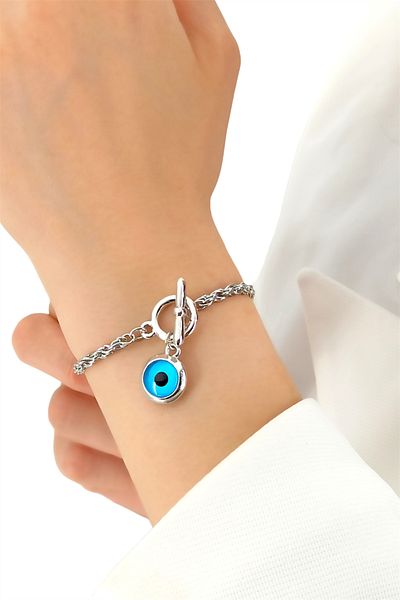Çlk Accessories Premium Interlocking Evil Eye Beaded Lock Bracelet