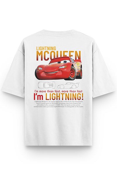 Overoz Cars Lightning Mcqueen Back Printed Semi Oversize T-shirt 1227