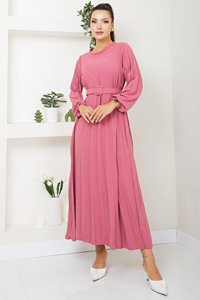 SENSTIL فستان Aerobin مطوي باللون الوردي المغبر - SS2339