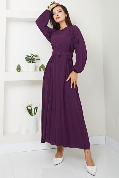 SENSTIL Μωβ Φόρεμα με Πλισέ Σχέδιο Aerobin - SS2339