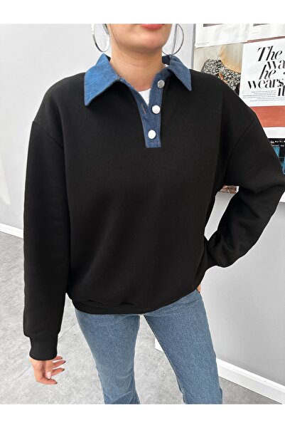 ESRAHELVACI Black Jeans Collared Raised Sweat