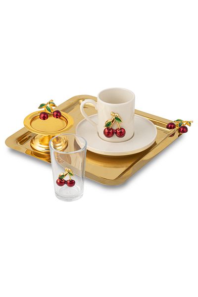 miras home Square Single Coffee Presentation Set with Cherry Accessory