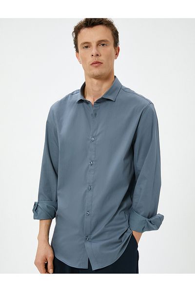 Koton Slim Fit Half Italian Collar Basic Shirt