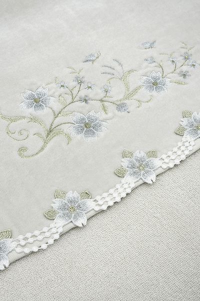 Turkar-Arliva Sakura Velvet Embroidered Dowry Towel Gray 50X85