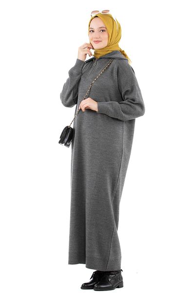 Sevitli Rochie de tricotaj cu guler camioner cu fermoar-antracit