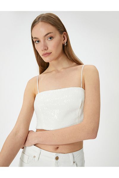Koton Kurzes Abendkleid-Oberteil mit Riemchendesign und schmaler Passform - Pailletten