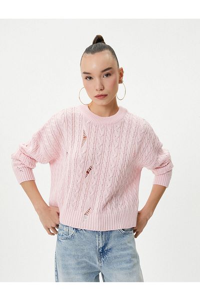 Koton Knitwear Sweater Hair Weave Detailed Weathered Crew Neck