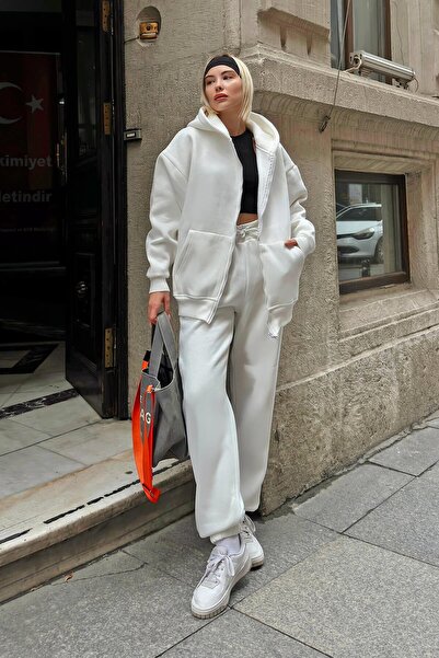 Swist Γυναικεία αθλητική φόρμα White Gily με φερμουάρ με κουκούλα-φούτερ